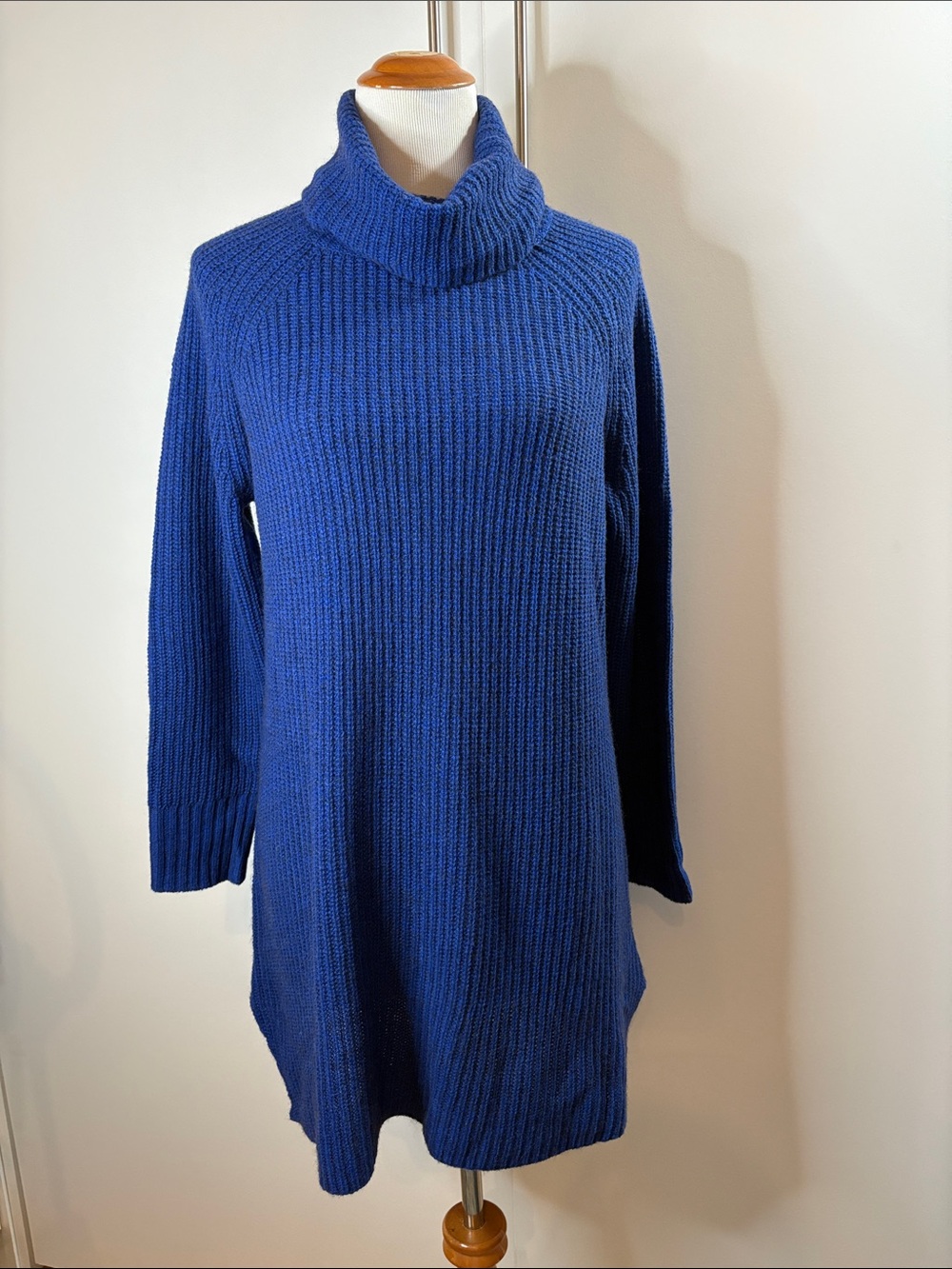 Eileen Fisher Royal Blue Ribbed Wool & Yak Blend Unique Sample Turtleneck Dress